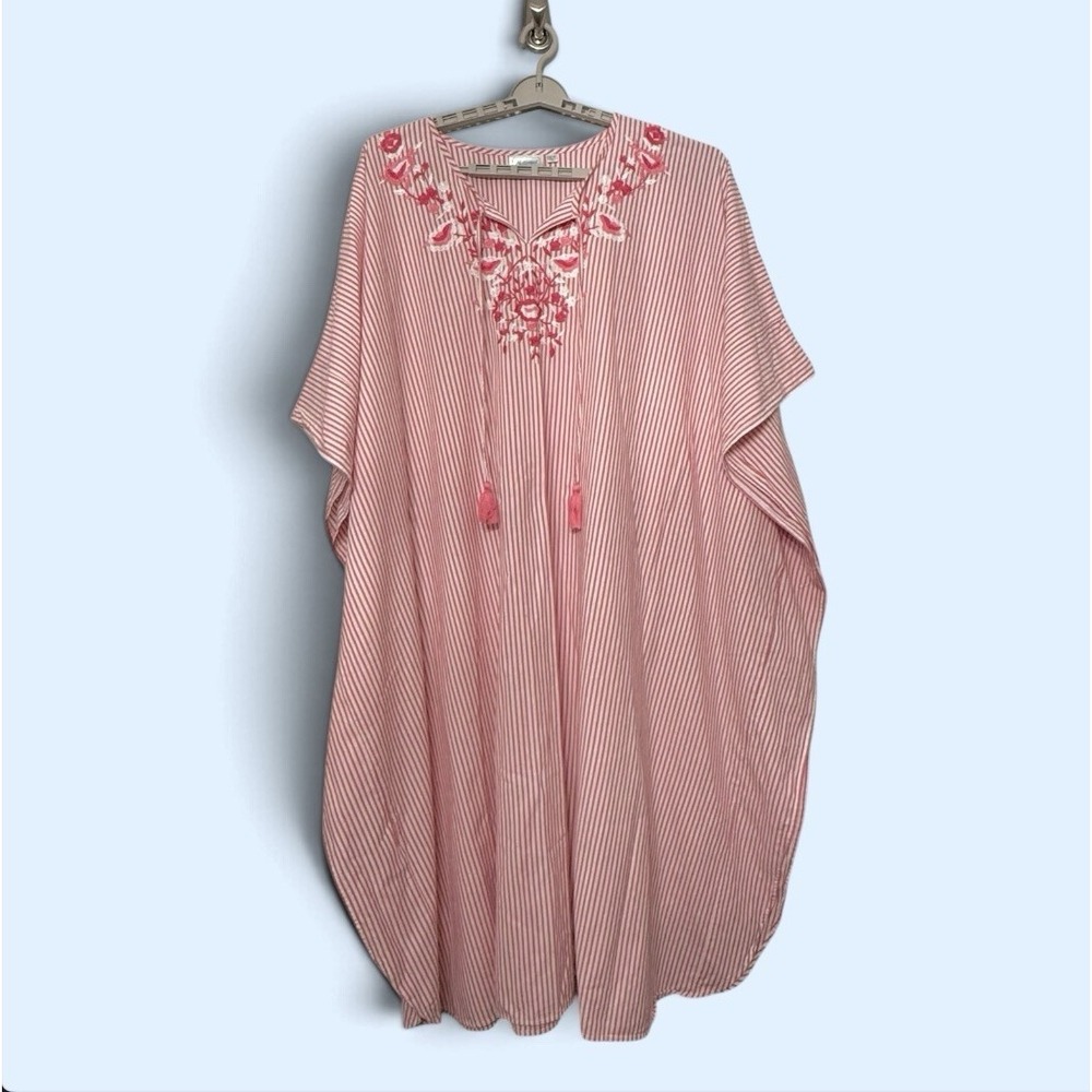 National Kaftan House Dress Embroidered Tassels Oversized 100% Cotton OSFM